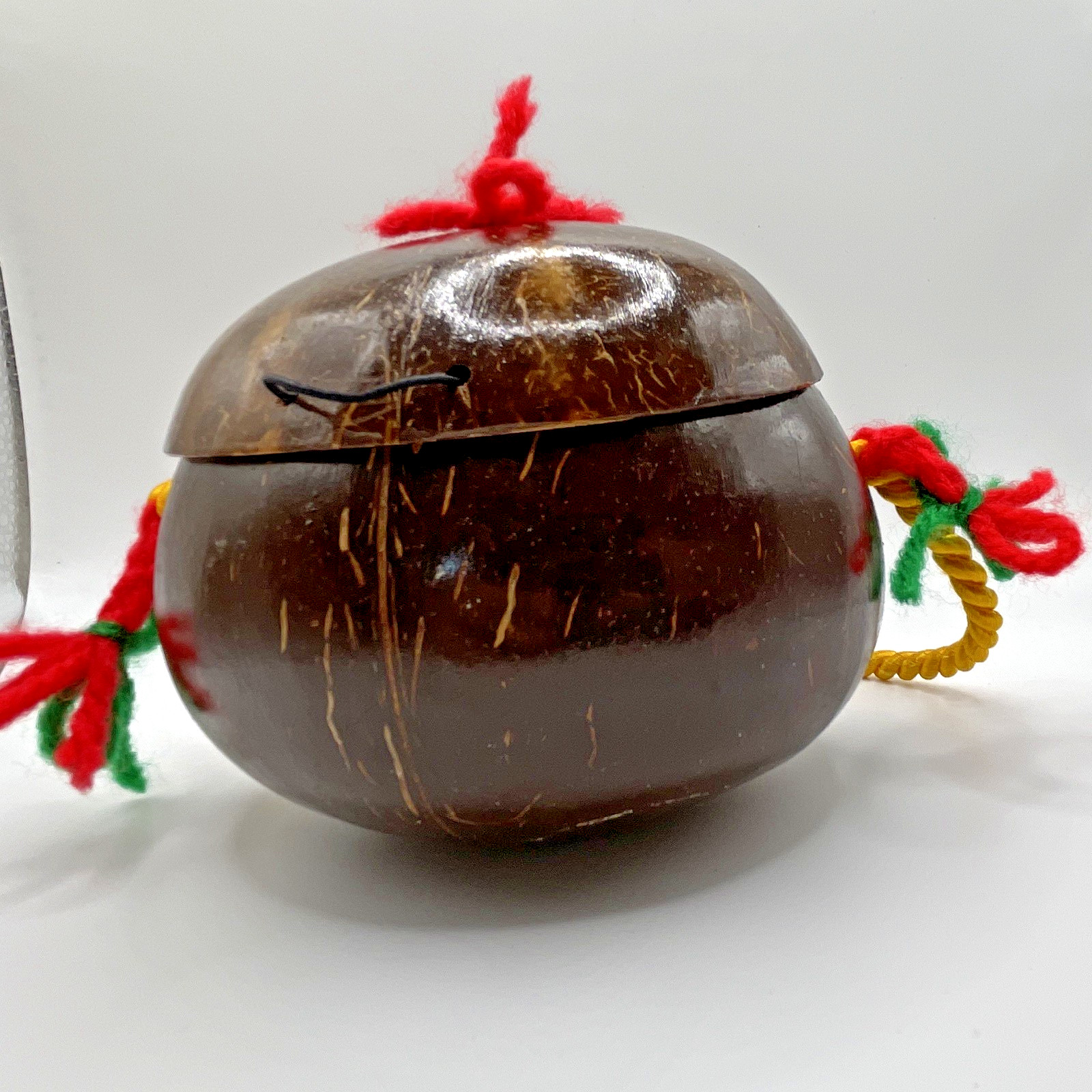 Vintage Hand Painted Coconut Shell Purse Novelty Souvenir w/ Cherries