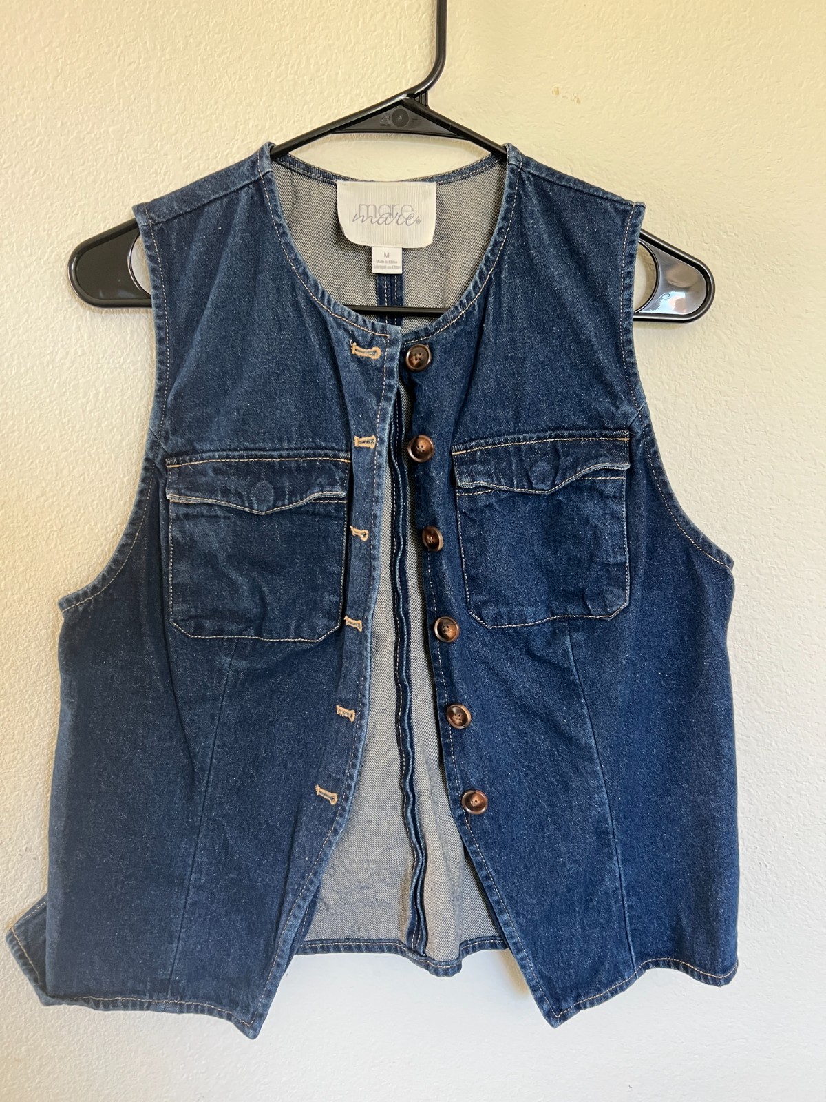 Womens Denim Vest Medium Button Front Sleeveless Utility Top M