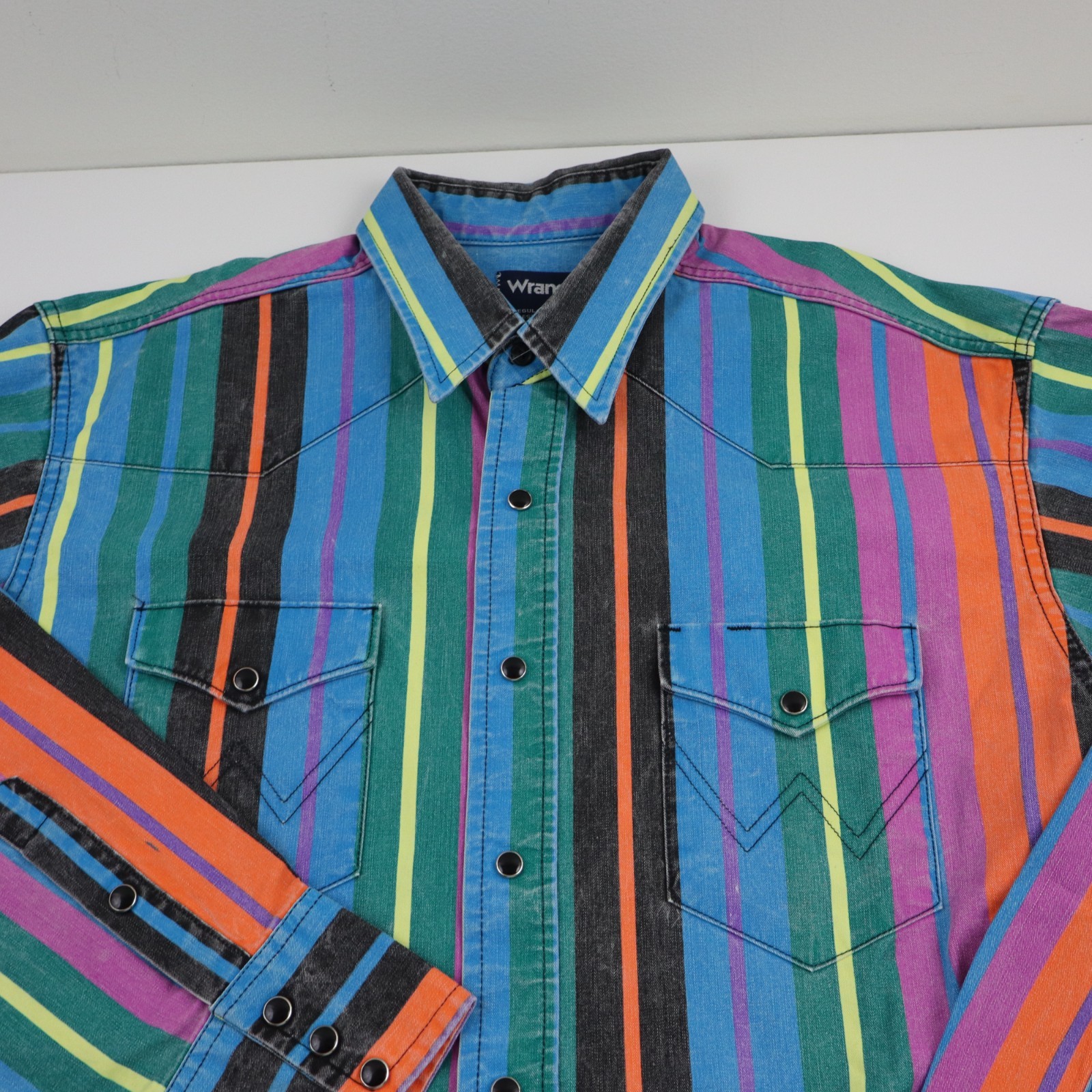 Vintage Wrangler Brushpopper Western Shirt Mens 17/35 Large Striped Made In USA