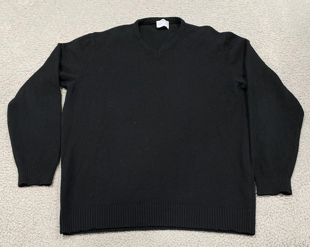 Maison Woolies Sweater Mens 3XL Black Lambswool V Neck Knit Pullover Italy