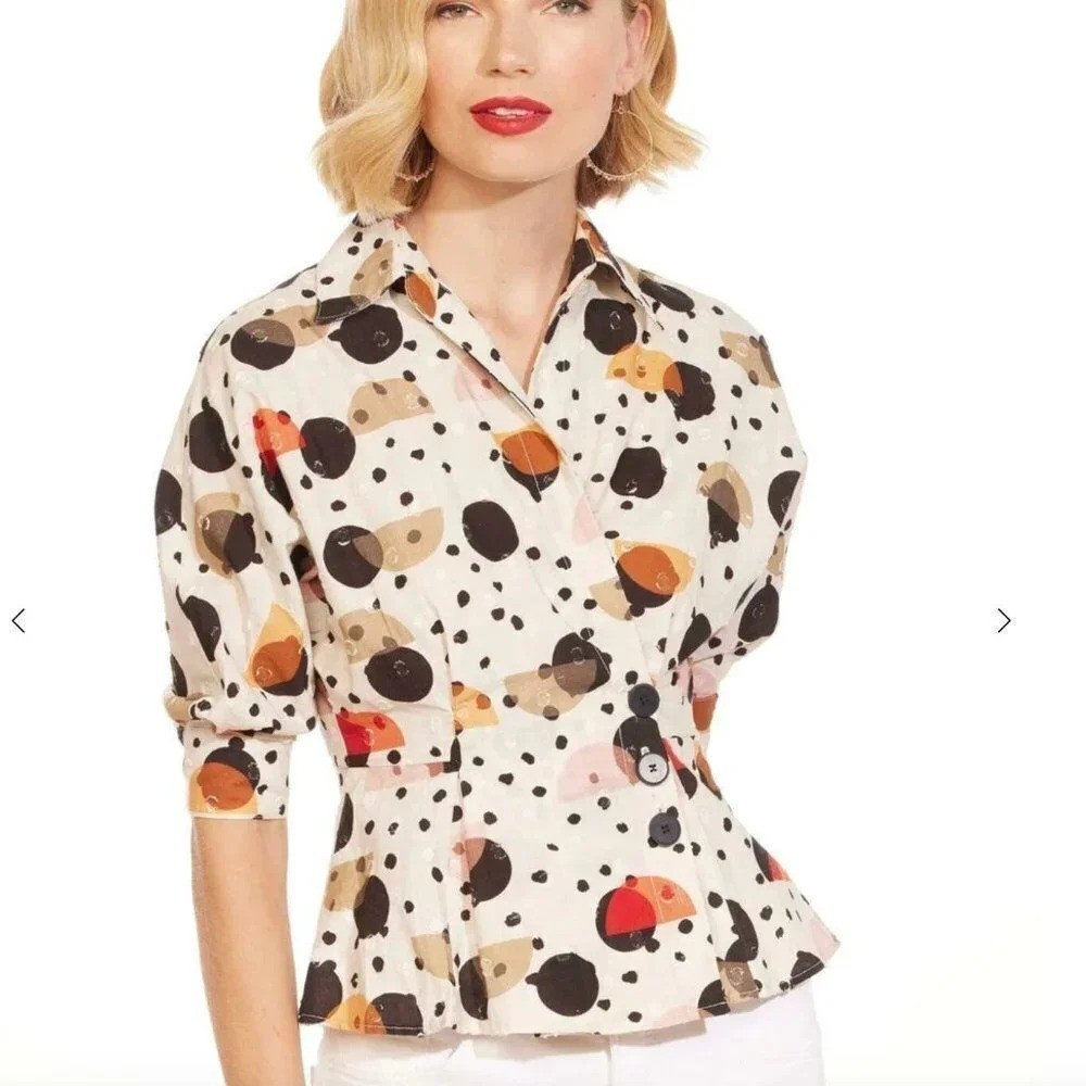 Eva Franco Albright Deco Dot Top in Black and Cream – NWT – Sample! – Size 8