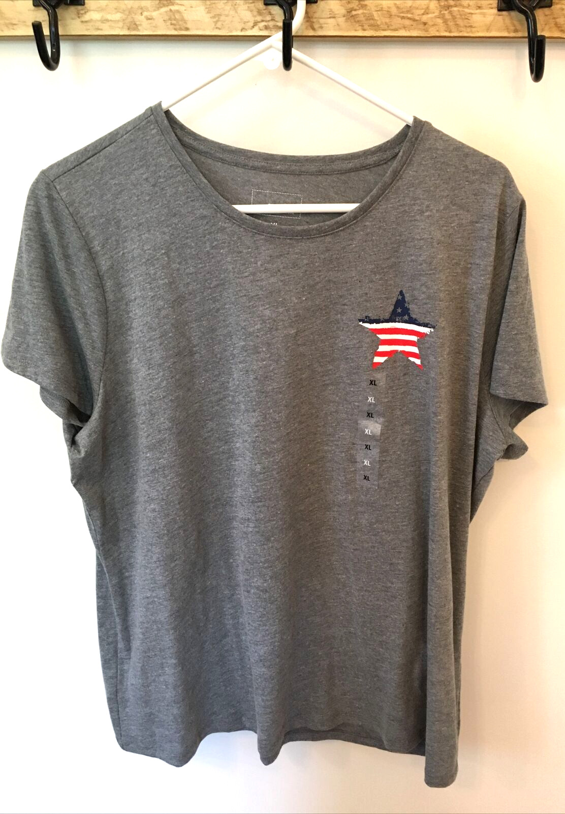 Women’s SONOMA T-Shirt Gray Crewneck Patriotic American Flag Star Top XL NEW