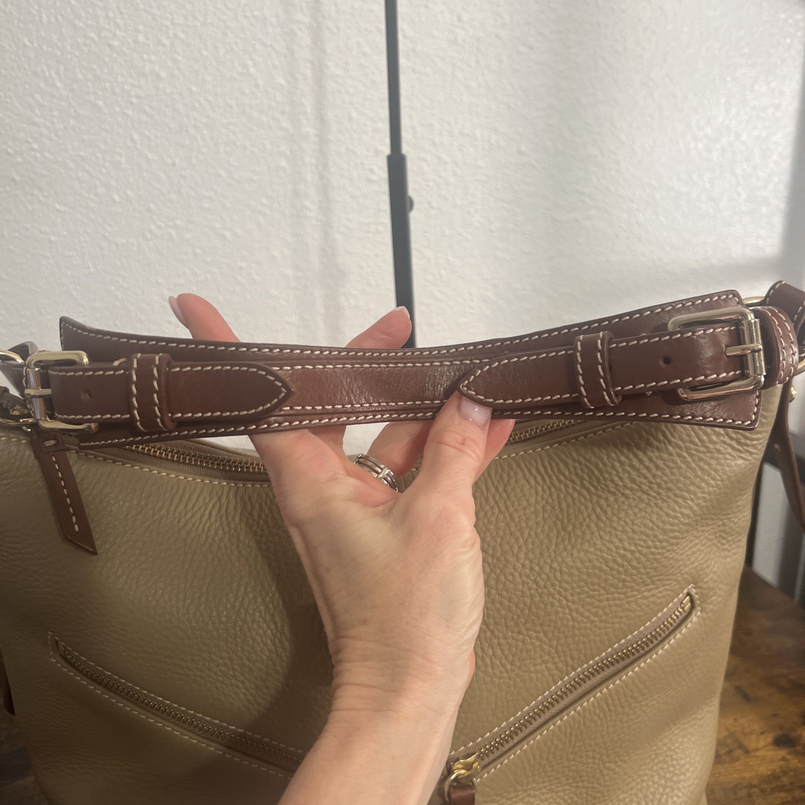 Dooney & Bourke Pebble All Weather Leather Hobo Shoulder Bag Taupe (Beige)