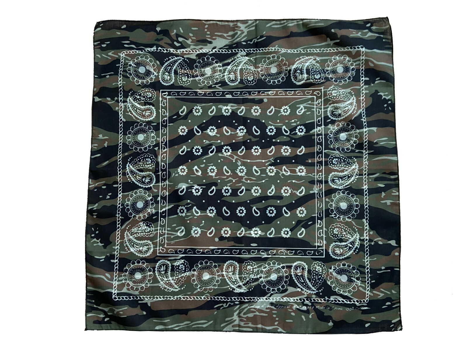 Army Green/ Black Tiger Stripe Camo Paisley Military Inspired Bandana Face Mask