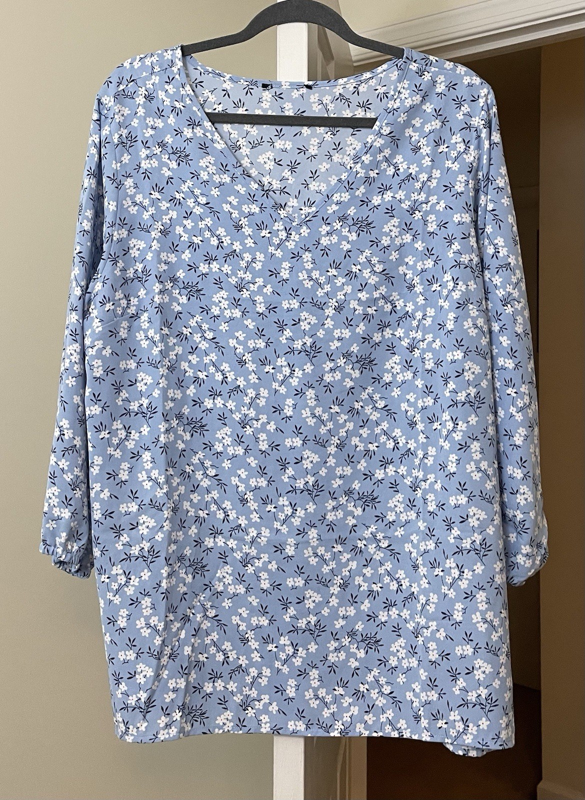 Artsy Top Blue Cherry Blossom Floral Peasant Coastal Gypsy Bohemian Women’s XL