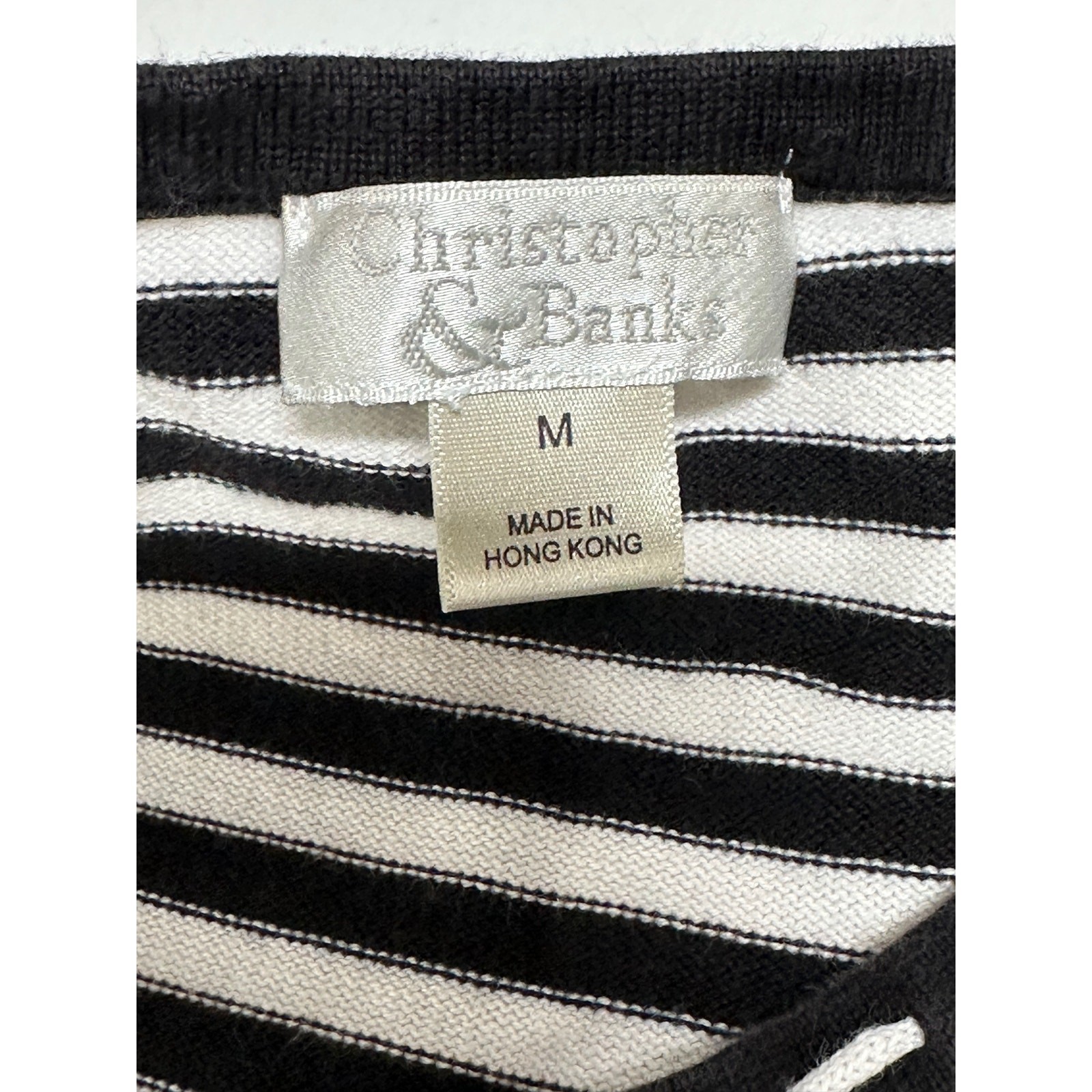 Christopher & Banks Top Womens Medium Black White Stripe Shell Knit Tank Office