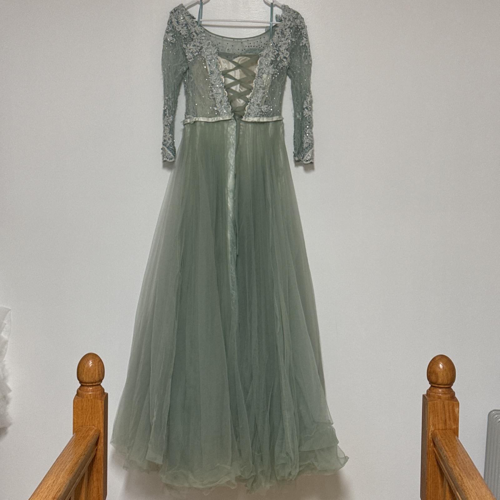Green Maxi Tulle Ball gown Size XS ( Waist: Adjustable About 12” Flat Length: 59