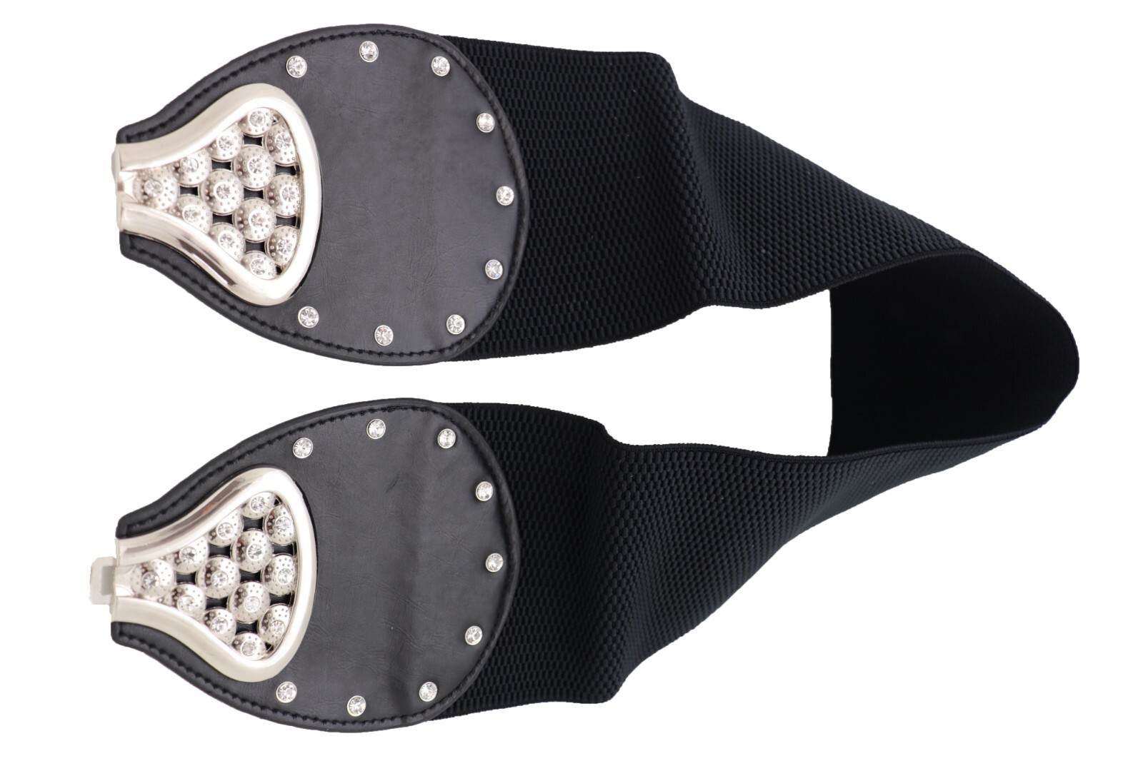 Women Wide Black Elastic Gift Present Belt Bling Bow Tie Ribbon Buckle Size S M