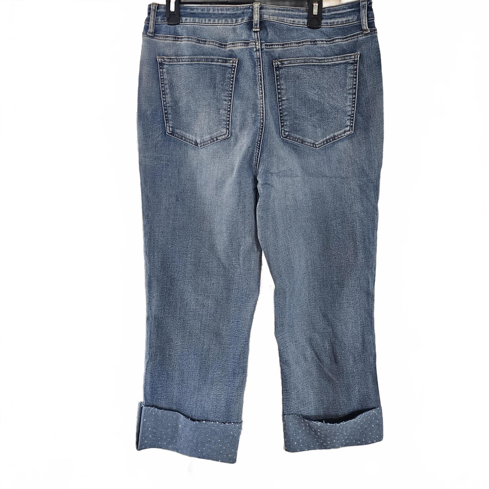 Poppy & Grace Blue Cropped Cuffed Denim Jeans Size 33 NWT