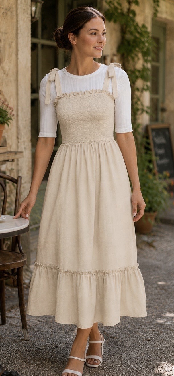 NEW Size MEDIUM, Summer Boho Sundress, Cotton Linen-Look, Tie-strap Ruffle Beach