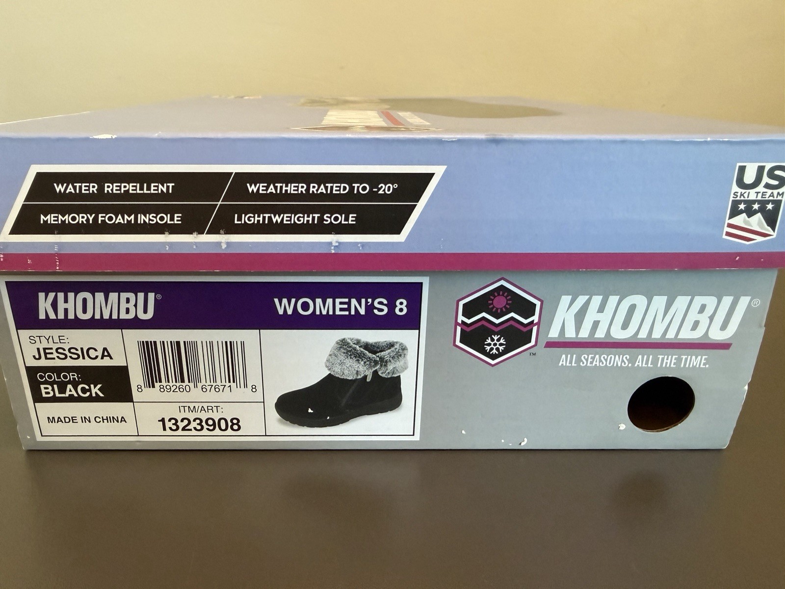 Khombu Jessica Black Faux Fur Ankle Bootie Zip Water Repellent Memory Foam 8M