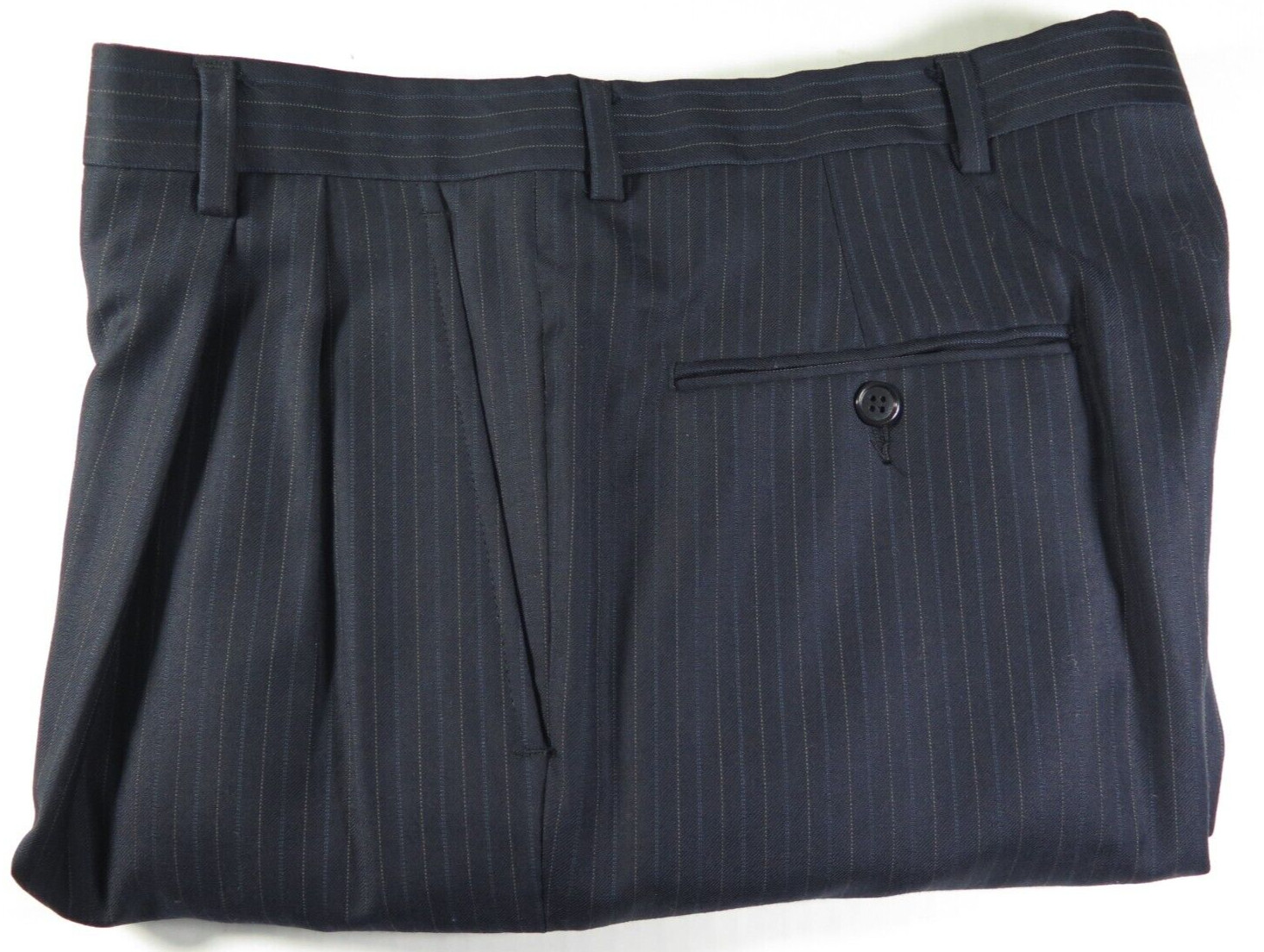 Hart Schaffner & Marx Imported Wool Dark Blue Striped Mens Suit 34×31 39 R USA