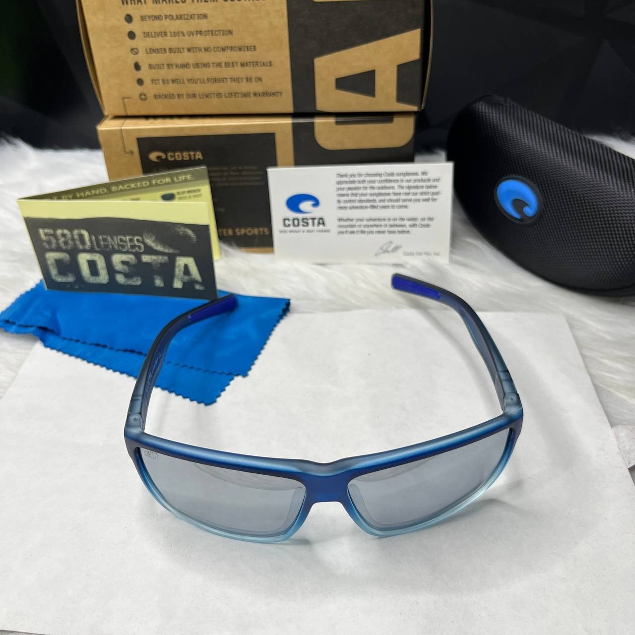 Costa Del Mar Sunglasses Matte Blue Gradient Frame Silver Mirror Polarized 580P