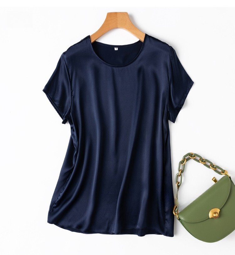 100% Mulberry Silk Soild Colors Short Sleeve Women T-Shirt Shirt Top MM4270
