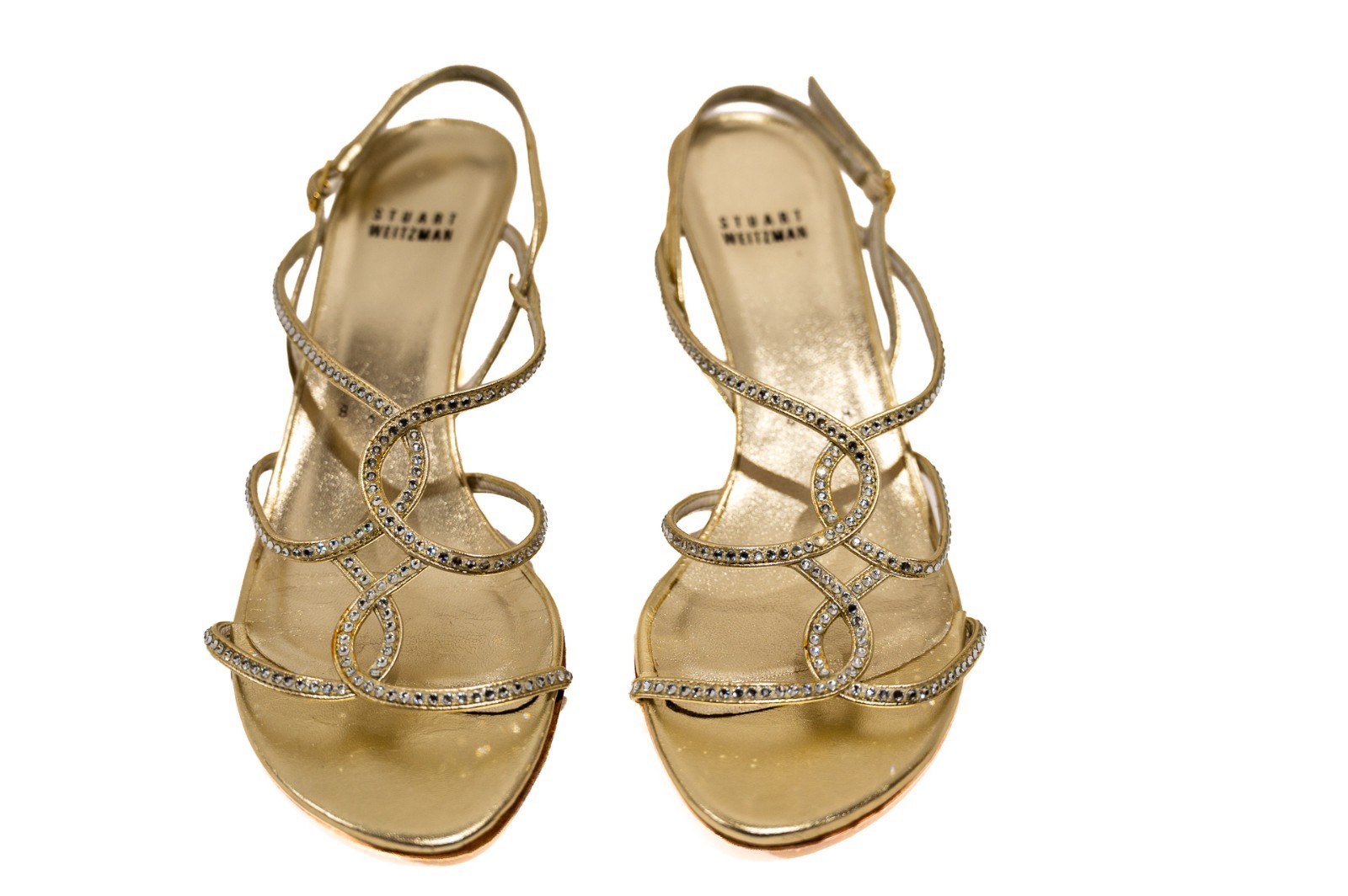 Stuart Weitzman Gold Metallic Rhinestone Slingback Sandals Women’s 8.5 M Spain