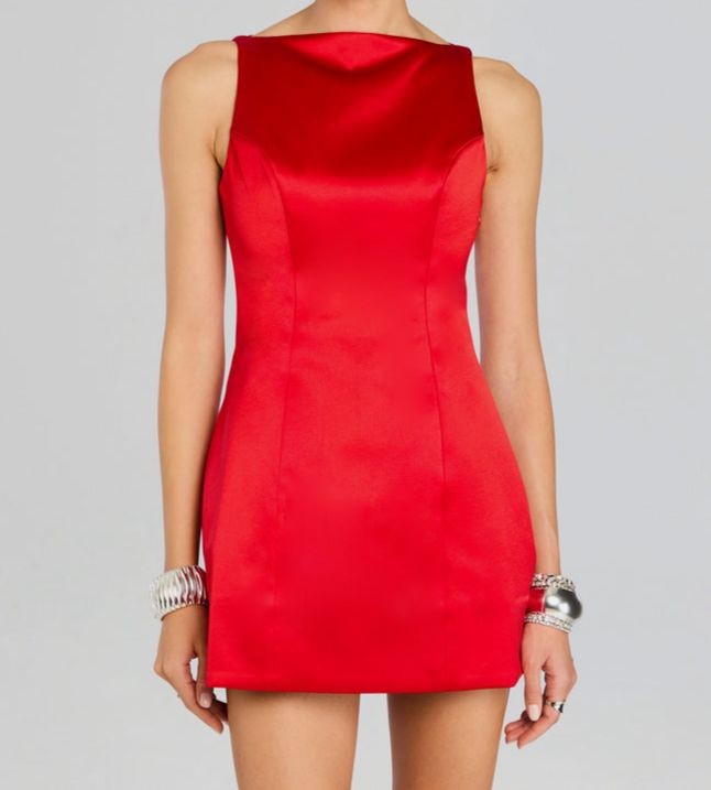 Retrofete Women’s Red Livie High-Neck Satin Mini Sheath Dress Size XS