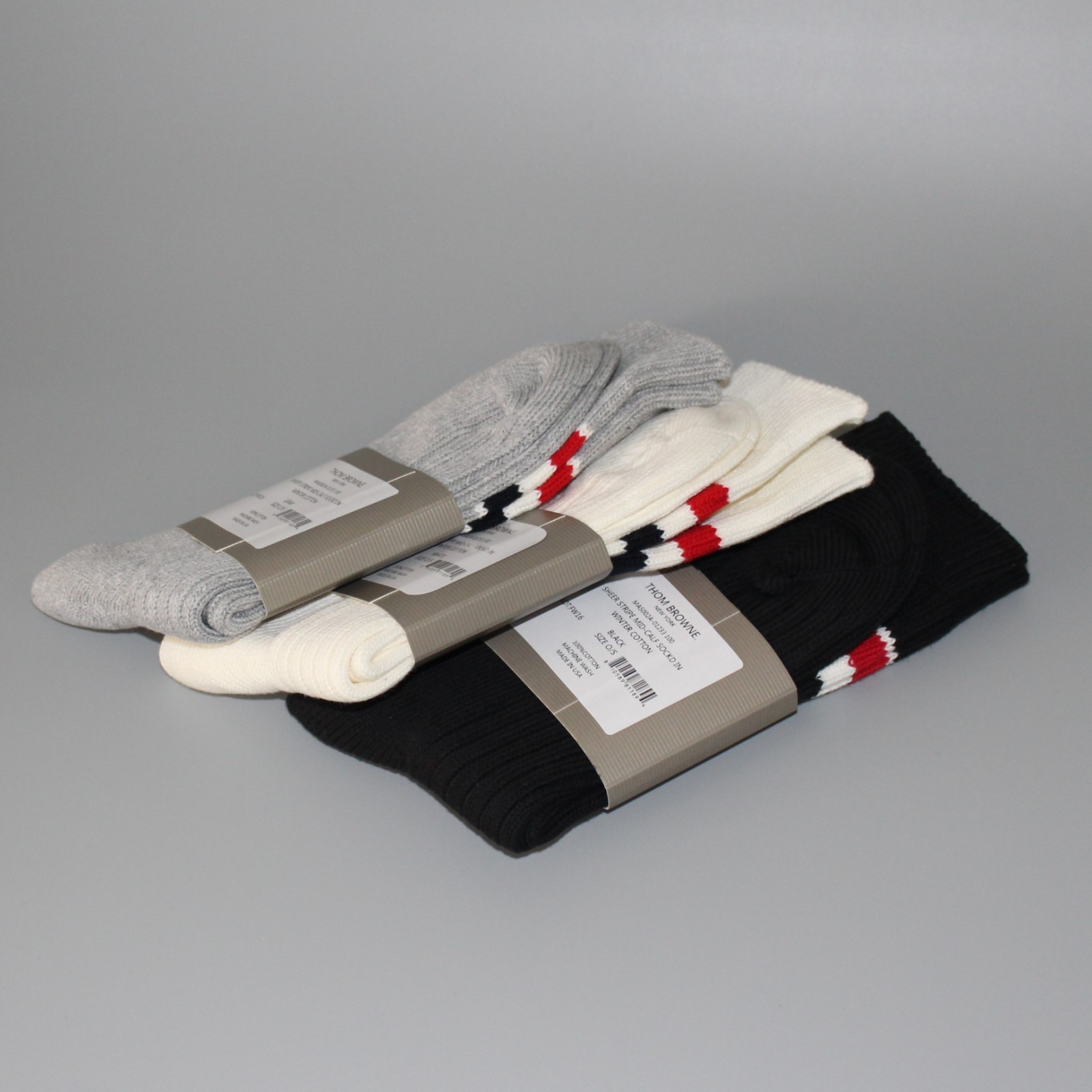 Thom Browne Autumn Winter Mid Calf Socks Cotton Knit Stripe Size O/S Three style