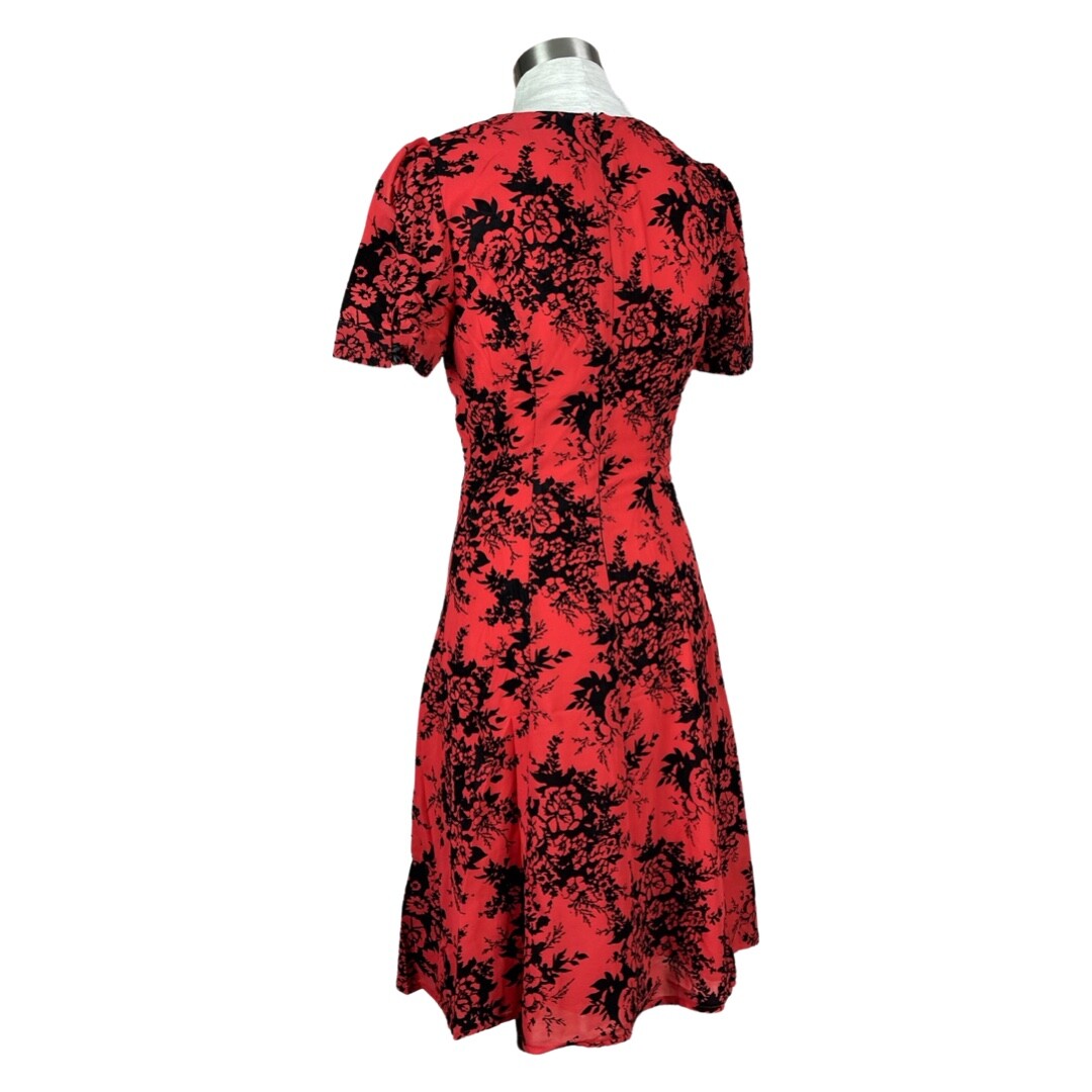 VOODOO VIXEN RETRO PIN UP 50s BRITANNY FLOCKED CHIFFON RED ROSE DRESS DRA8091