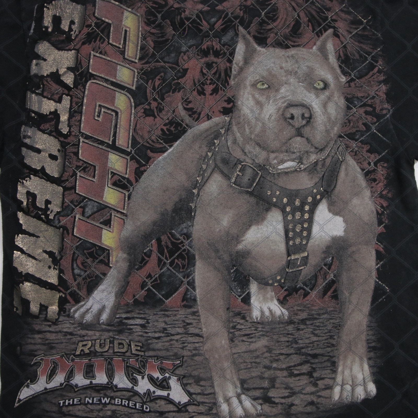 Vintage Rude Dog Tee All Over Print Pittbull Art Y2K T Shirt Large Cage Fighting