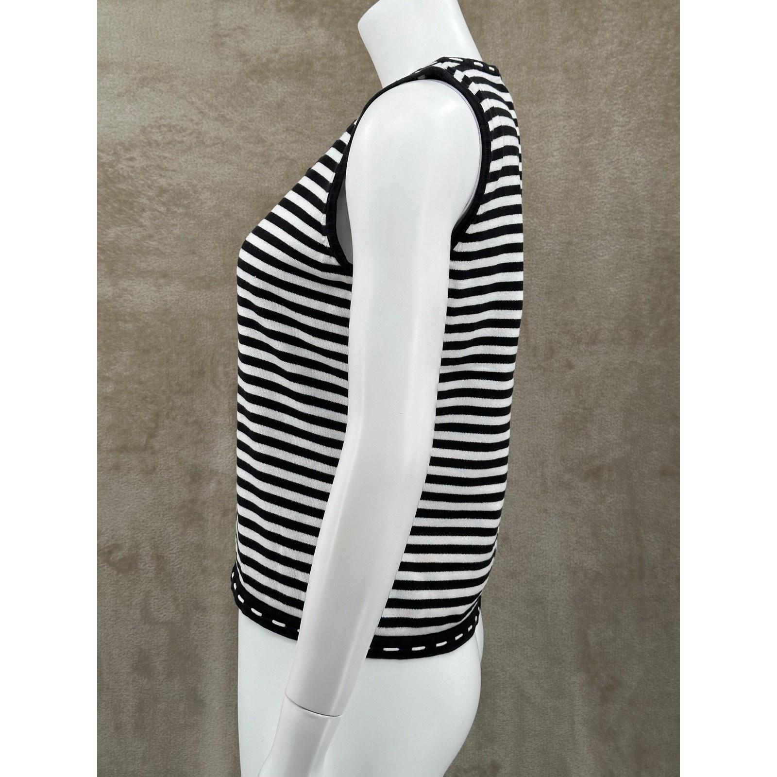 Christopher & Banks Top Womens Medium Black White Stripe Shell Knit Tank Office