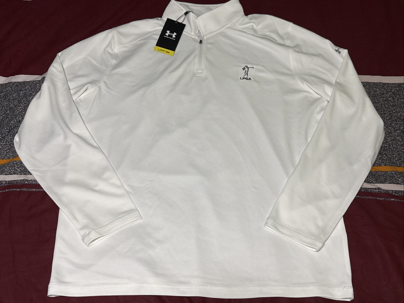 Under Armour Pullover Mens Large White LPGA UPF 50 1/4 Zip UM1223