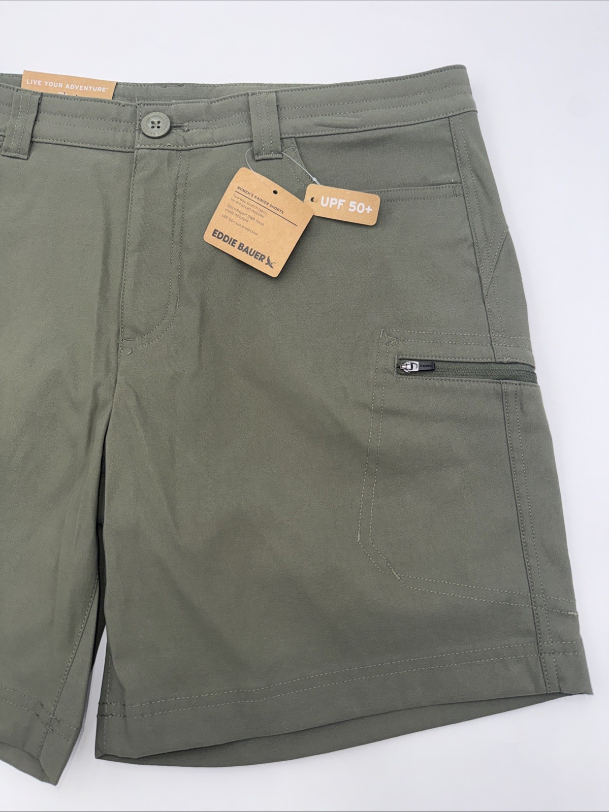 $60 Eddie Bauer Women’s Rainier shorts- Sprig Khaki – Size 4 (28W) – NEW Tags
