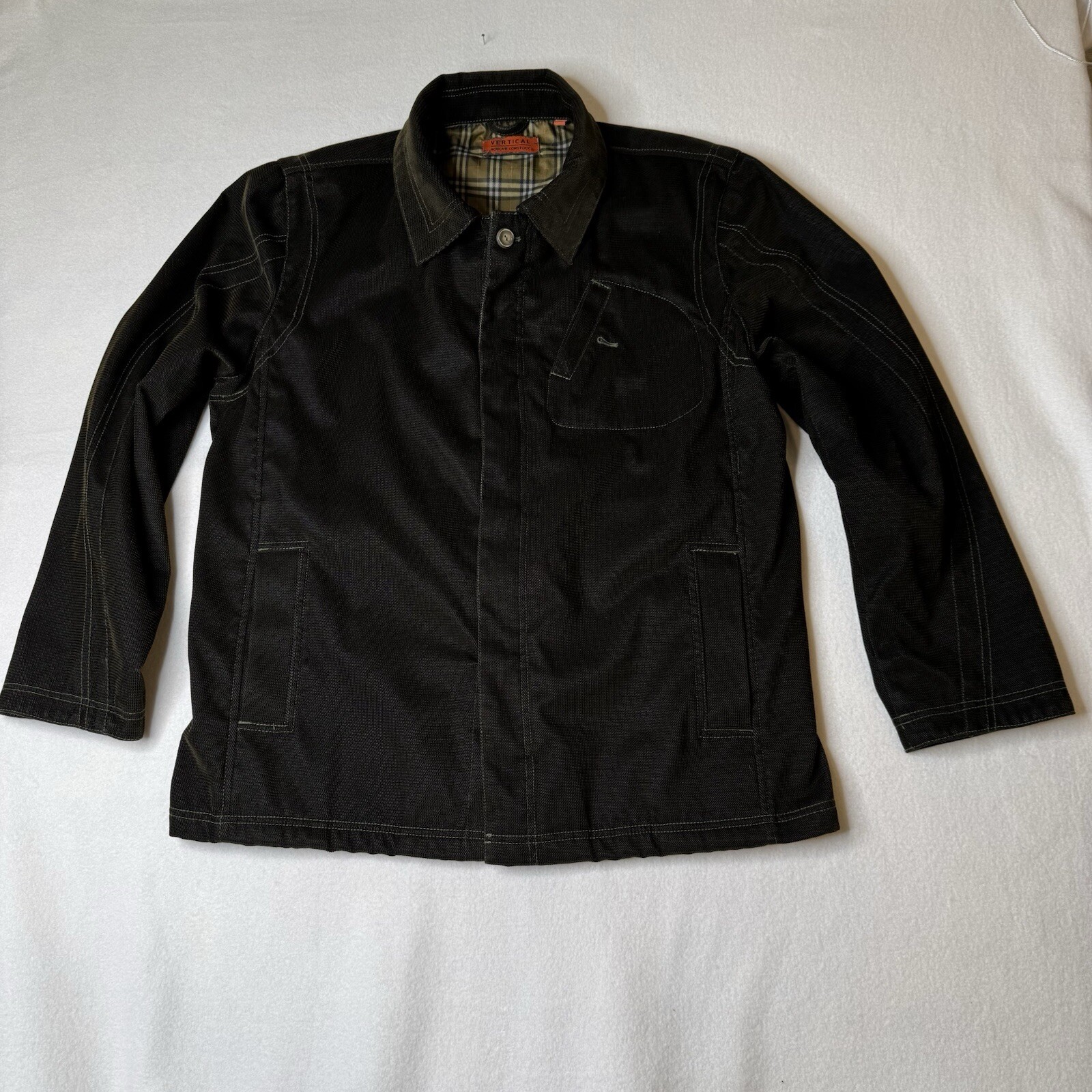 Robert Comstock Vertical Mens Button Up Barn Jacket Brown Sz M Plaid Lining EUC