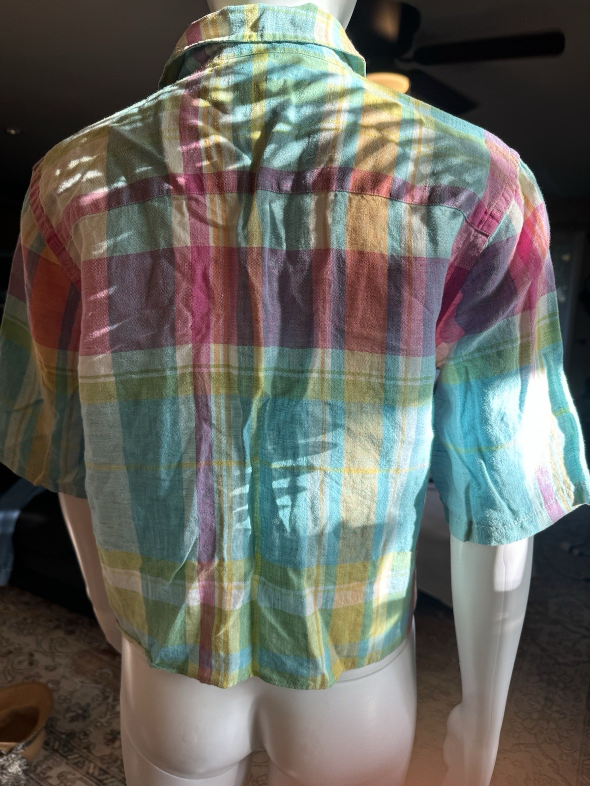 Ralph Lauren Linen Cropped Preppy Button Up Size Small Plaid