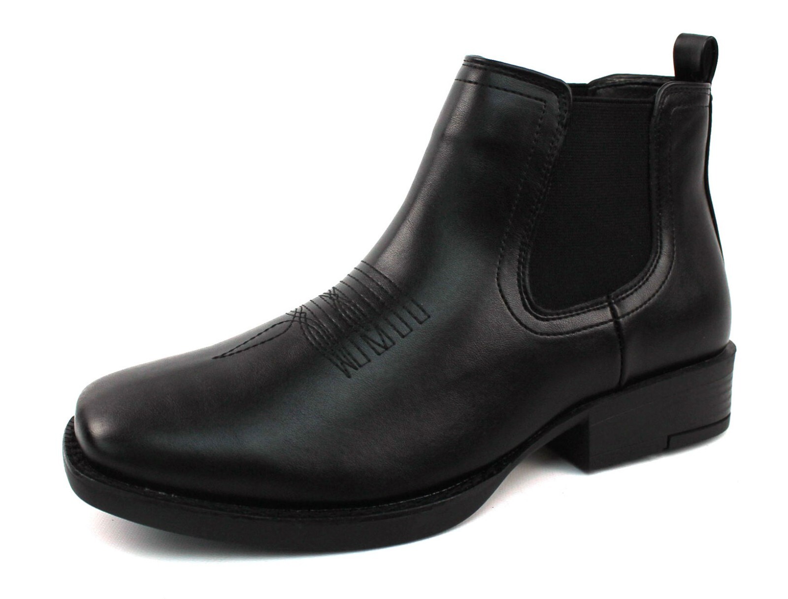 Mens Western Black Square Toe Chelsea Cowboy Ankle Dress Boots Leather AZAR MAN