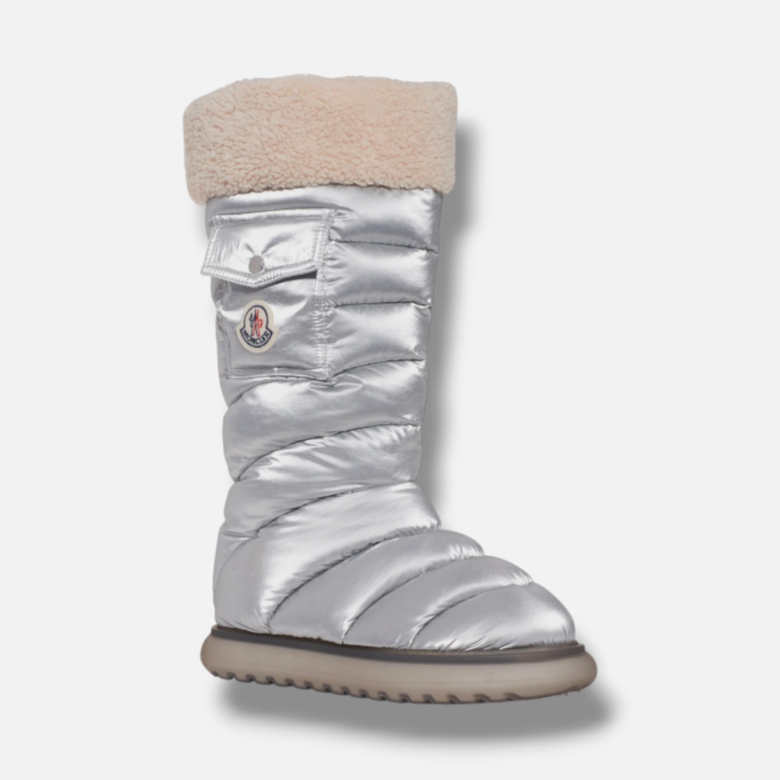 Moncler Women’s Silver Gaia Pocket Puffer Snow Boot Shoes Size 9