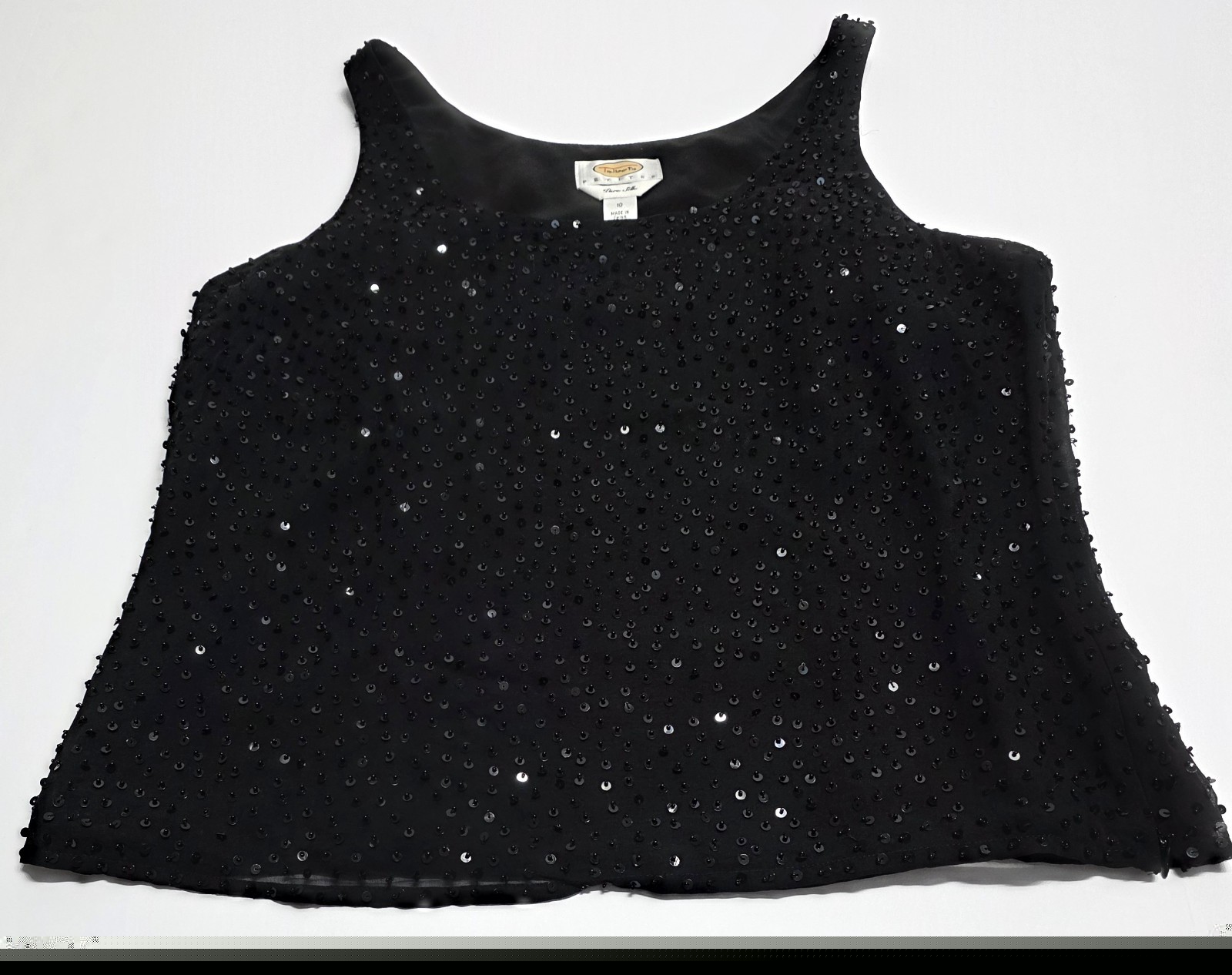 Talbots Chic Evening Party Sequin Silk Overlay Sleeveless Tank Black 10P $110