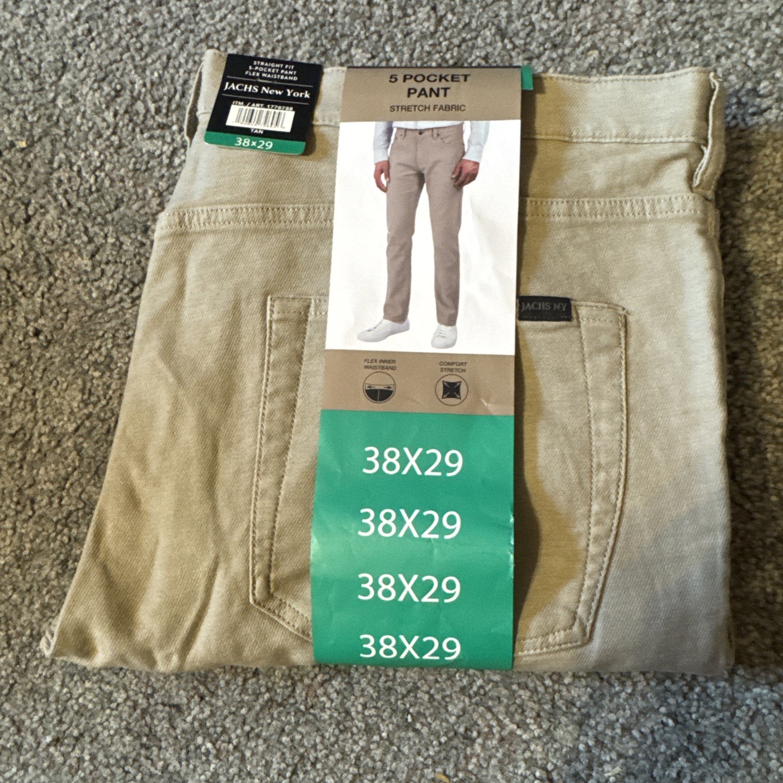 JACHS New York Men’s 5 Pocket Pant – Stretch Fabric – 38X29 – Tan