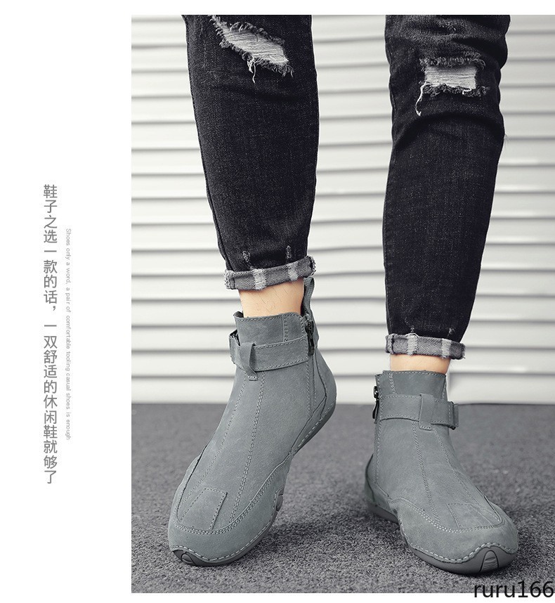 Men’s Suede Ankle Boots Side Zipper Buckle Casual Outdoor High Top casual Boots