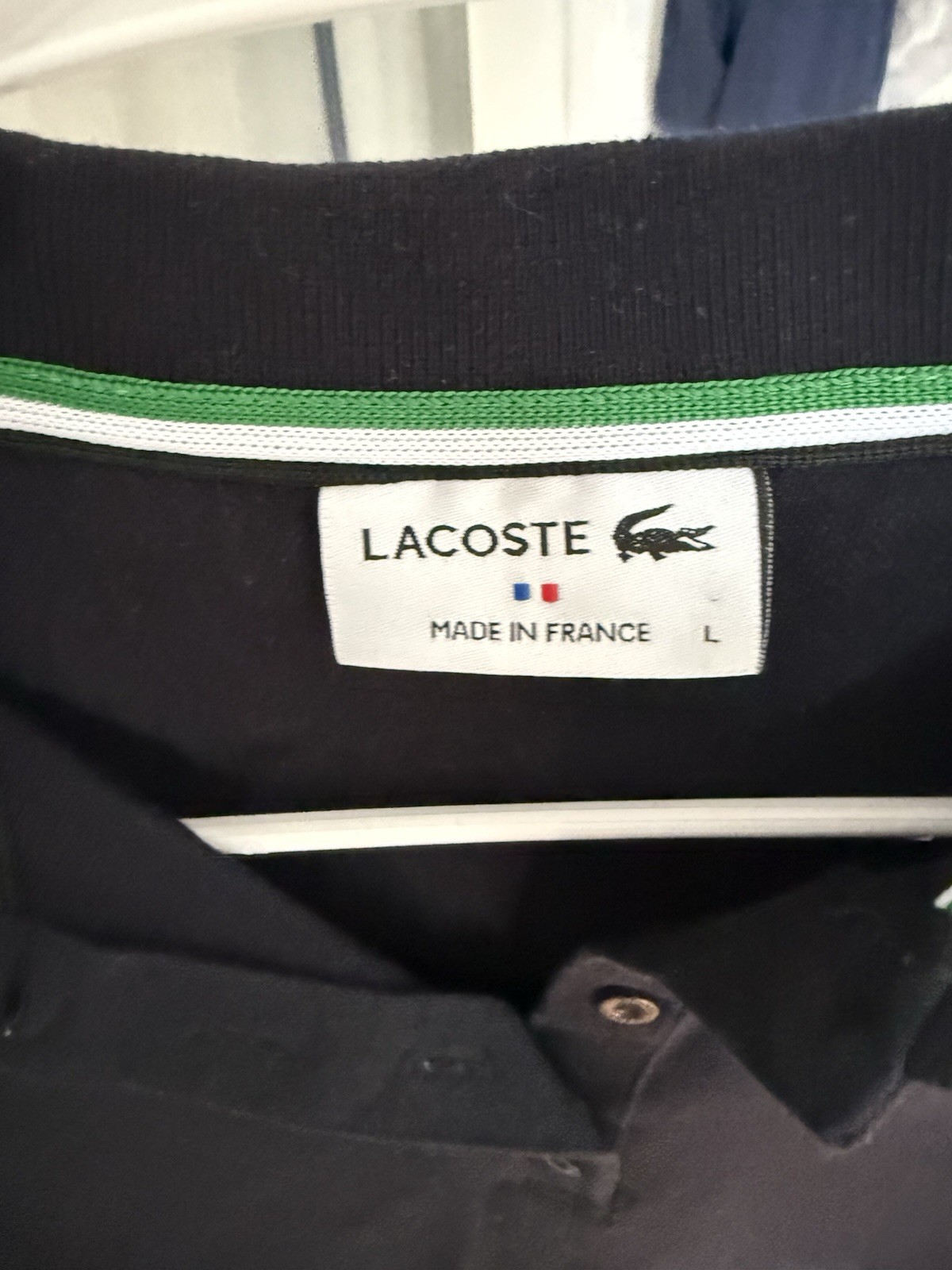 Lacoste Men’s Black Solid Short Sleeve Polo Shirt L Logo Button Made in France