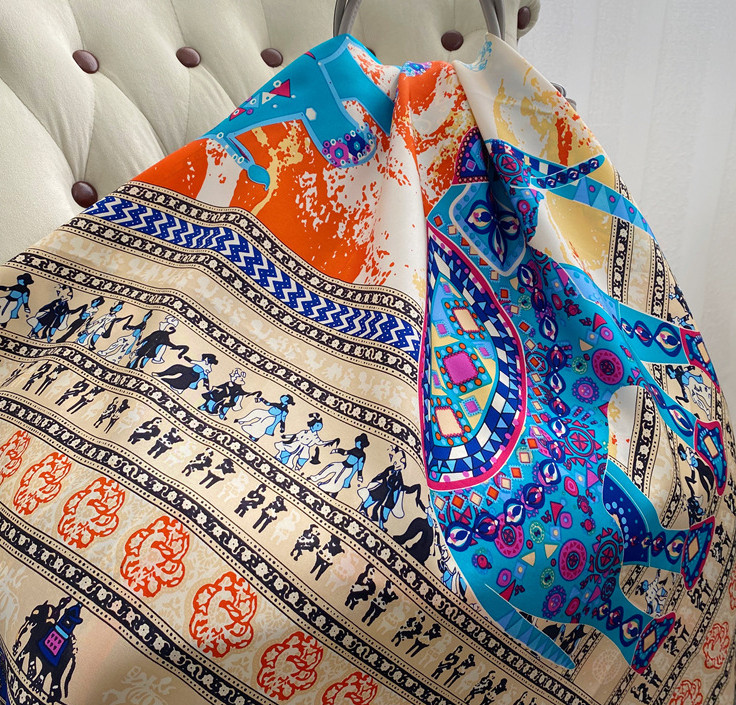 100% Silk elephant Print Pure Twill Silk Wrap Scarf Bandana Large Shawl 53″
