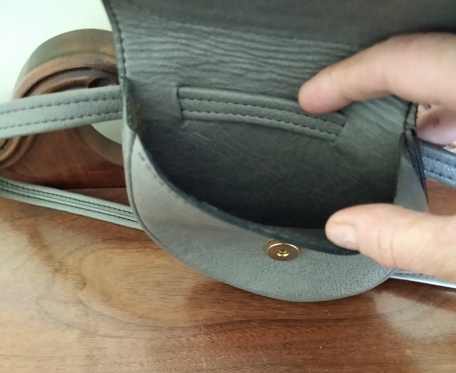Manatee Gray Leather Mini Purse/35 In/Wear Around Neck Or Around Waist