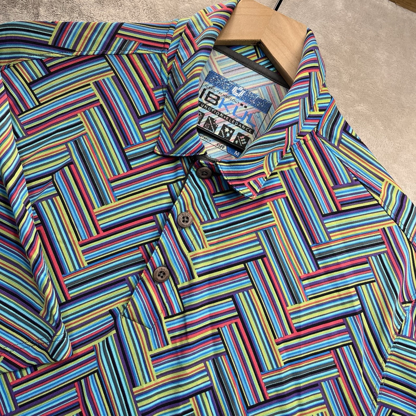 Ibkul Polo Shirt Mens M Multicolor Geometric Golf Performance Short Sleeve