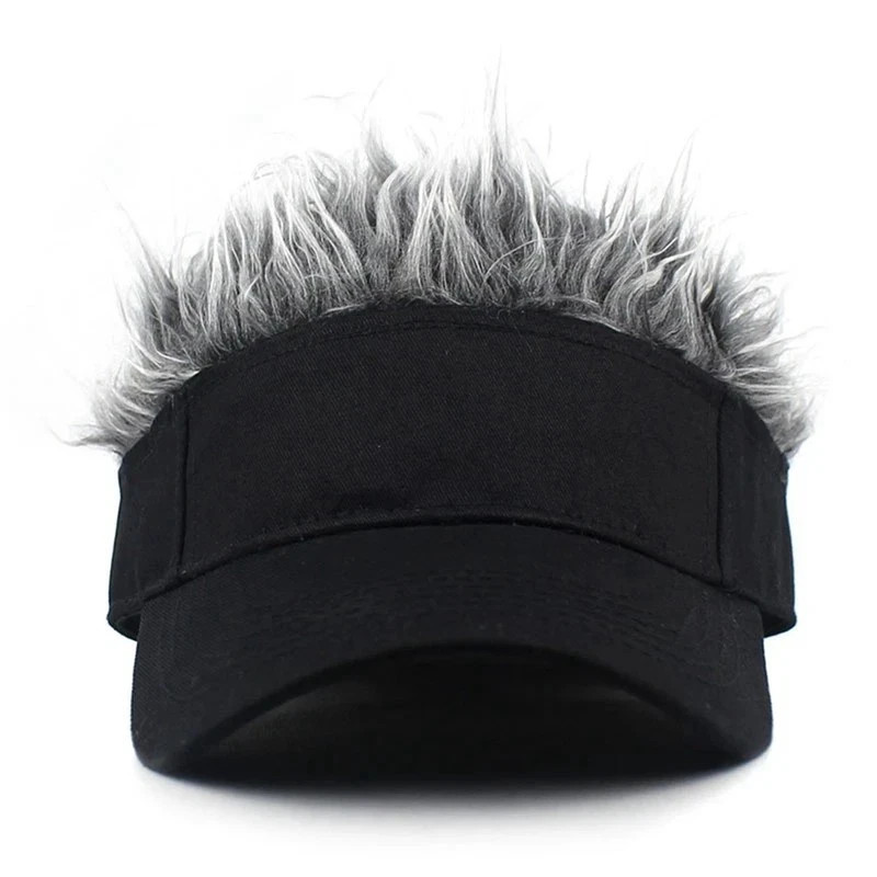 Mens Baseball Golf Hat Cap Sun Visor Wig Hat With Fake Flair Hair Outdoor Sports