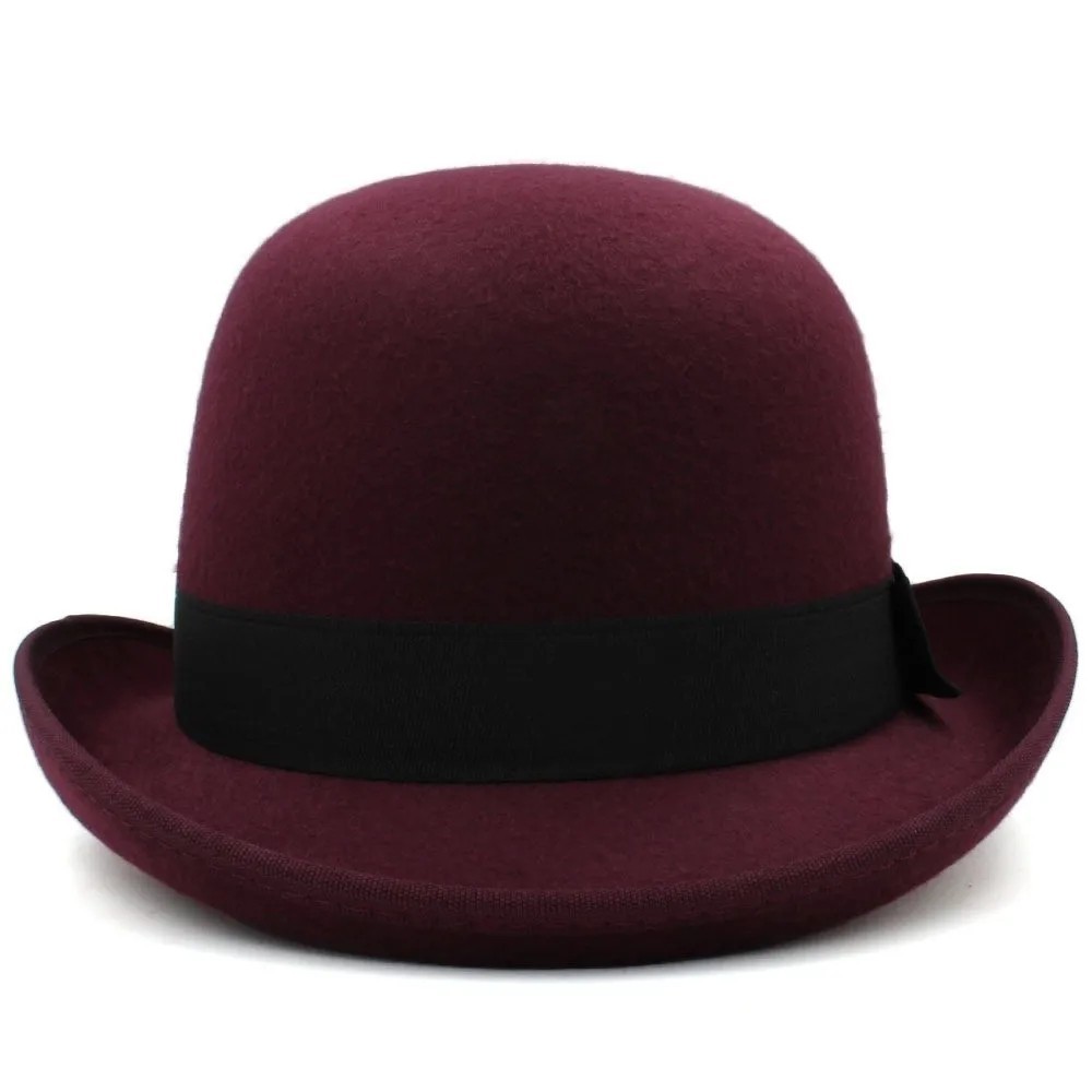 Men Retro Elegant Bowler Hat Short Brim with Hat Band for Formal Casual Wedding