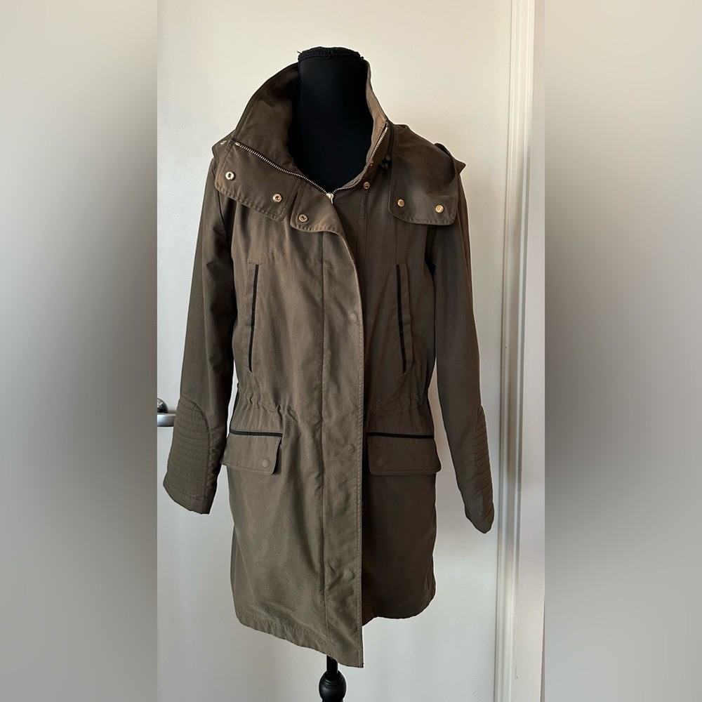 Soia and Kyo Harri Hooded Utility Coat in Olive Green. Size S/P.