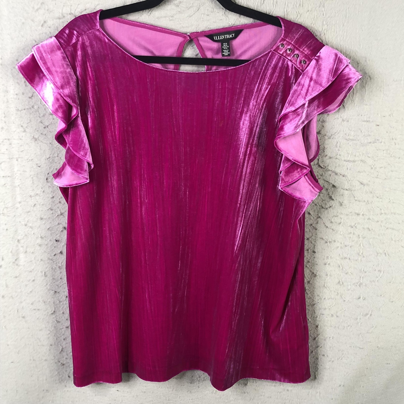 Barry Velvet Blouse Womens XL Pink Flutter Sleeve Studded Boho Grunge Y2K