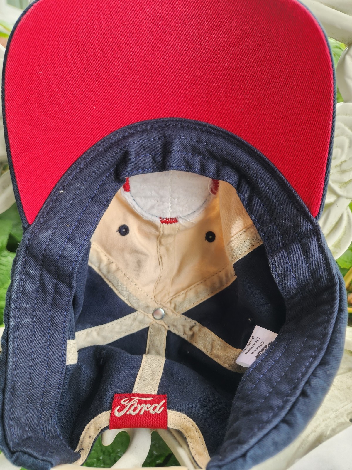 Ford Mustang Embroidered Adjustable Baseball Cap Hat Navy Tan Logo