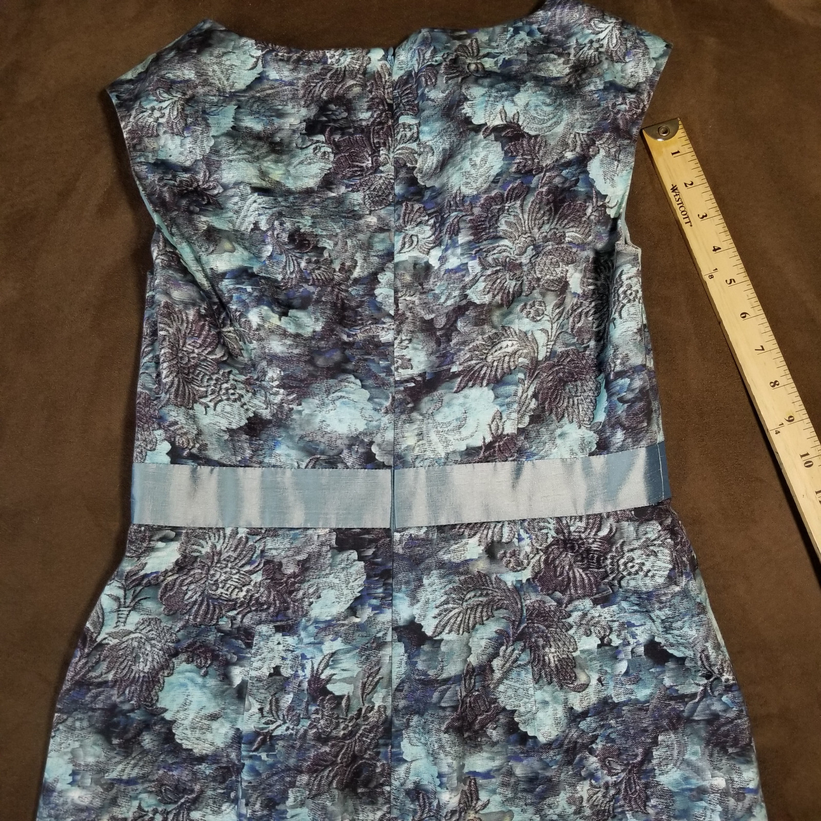 KAY UNGER SLEEVELESS MAXI DRESS BLUE FLORAL COTTON SILK SPANDEX POLYESTER Sz 4