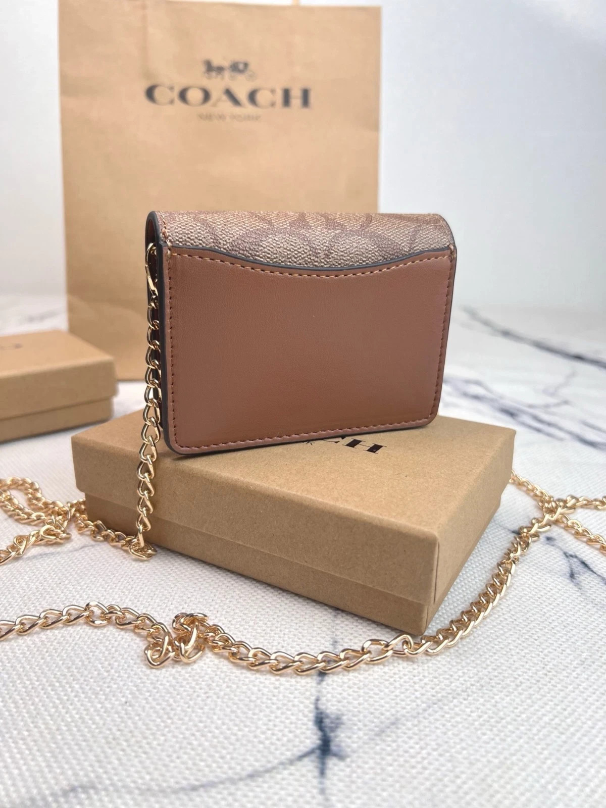 NWT Coach Mini Wallet On A Chain Signature Canvas With Charms C6650 NEW