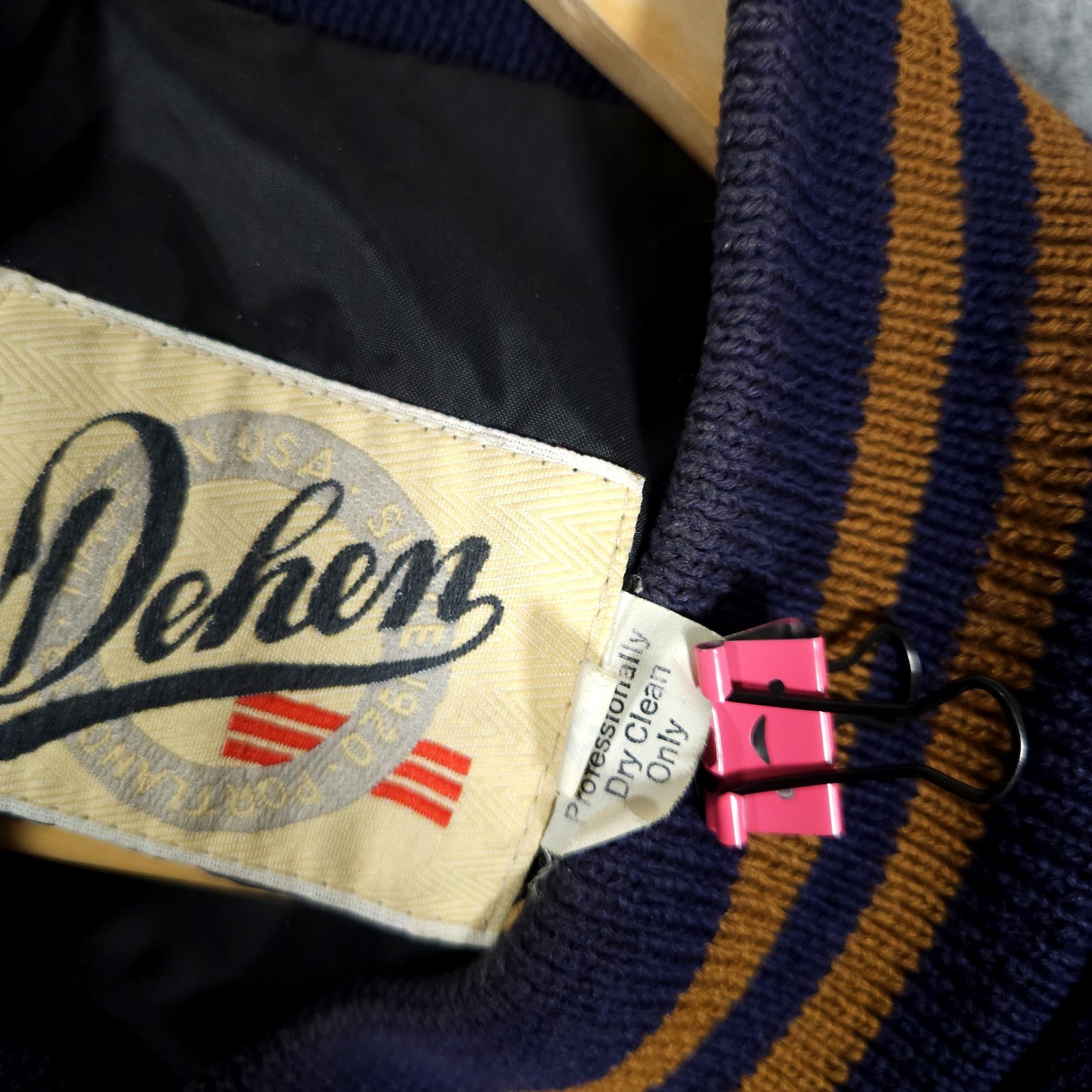Dehen Varsity Jacket Mens XL Wool Brown Leather Made in USA Ford Logo Portland
