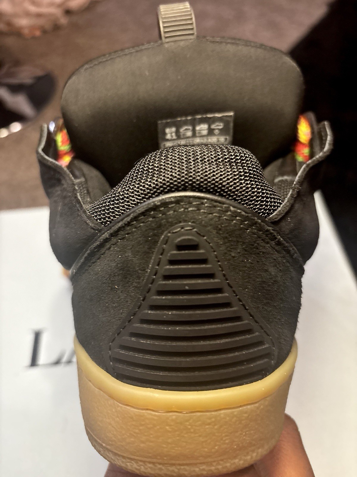 Lanvin Curb Men’s Leather Low Top Sneakers Black Colorblock Multicolor Laces