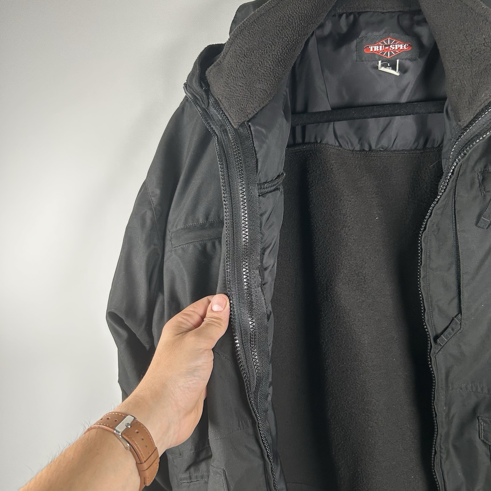 Tru-Spec Tactical Jacket Mens Large Black Removable Fleece Liner Cold Weather