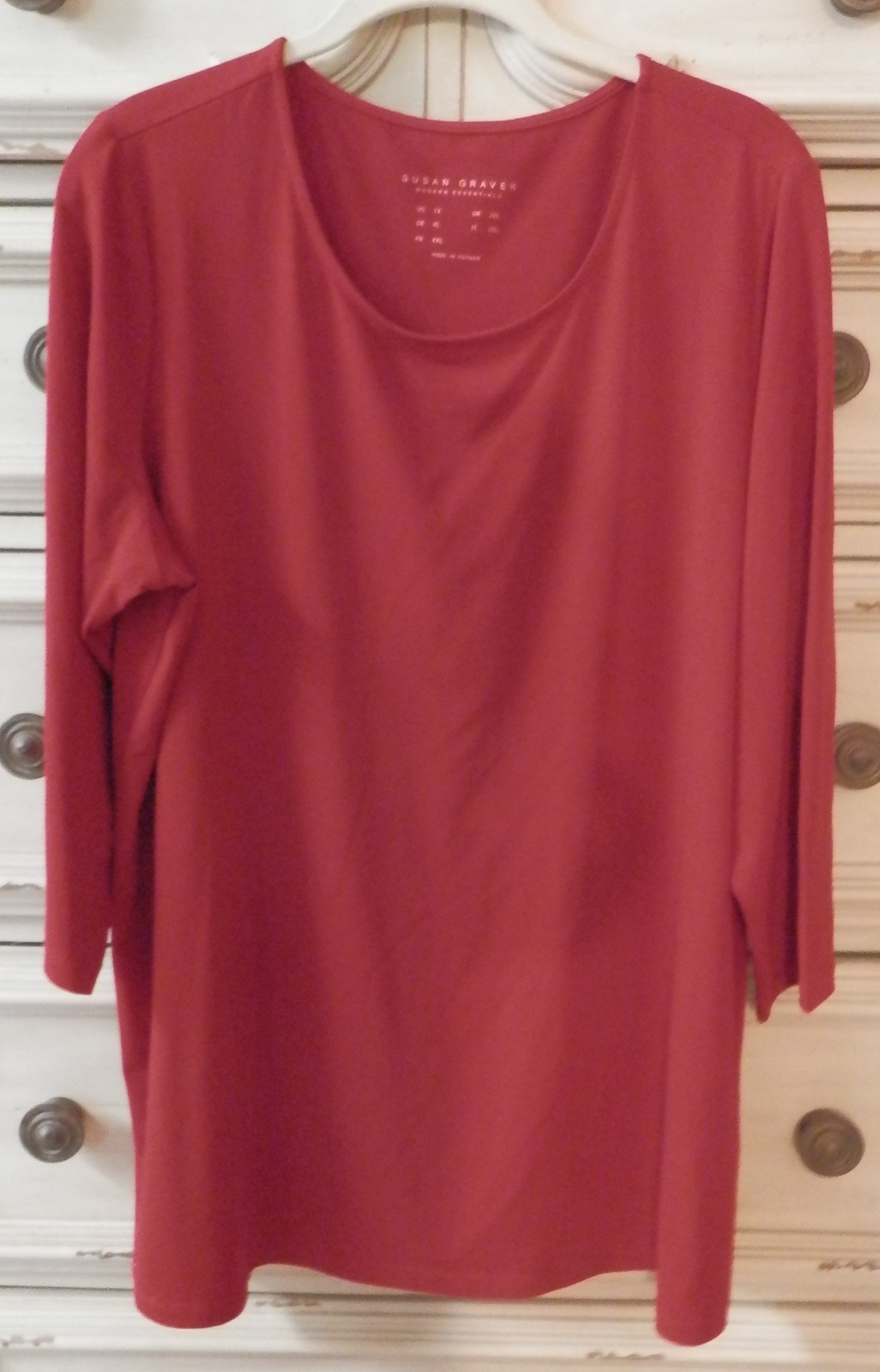 Preowned Susan Graver 1XLRed Liquid Knit 3/4/S Blouse (Gently worn)