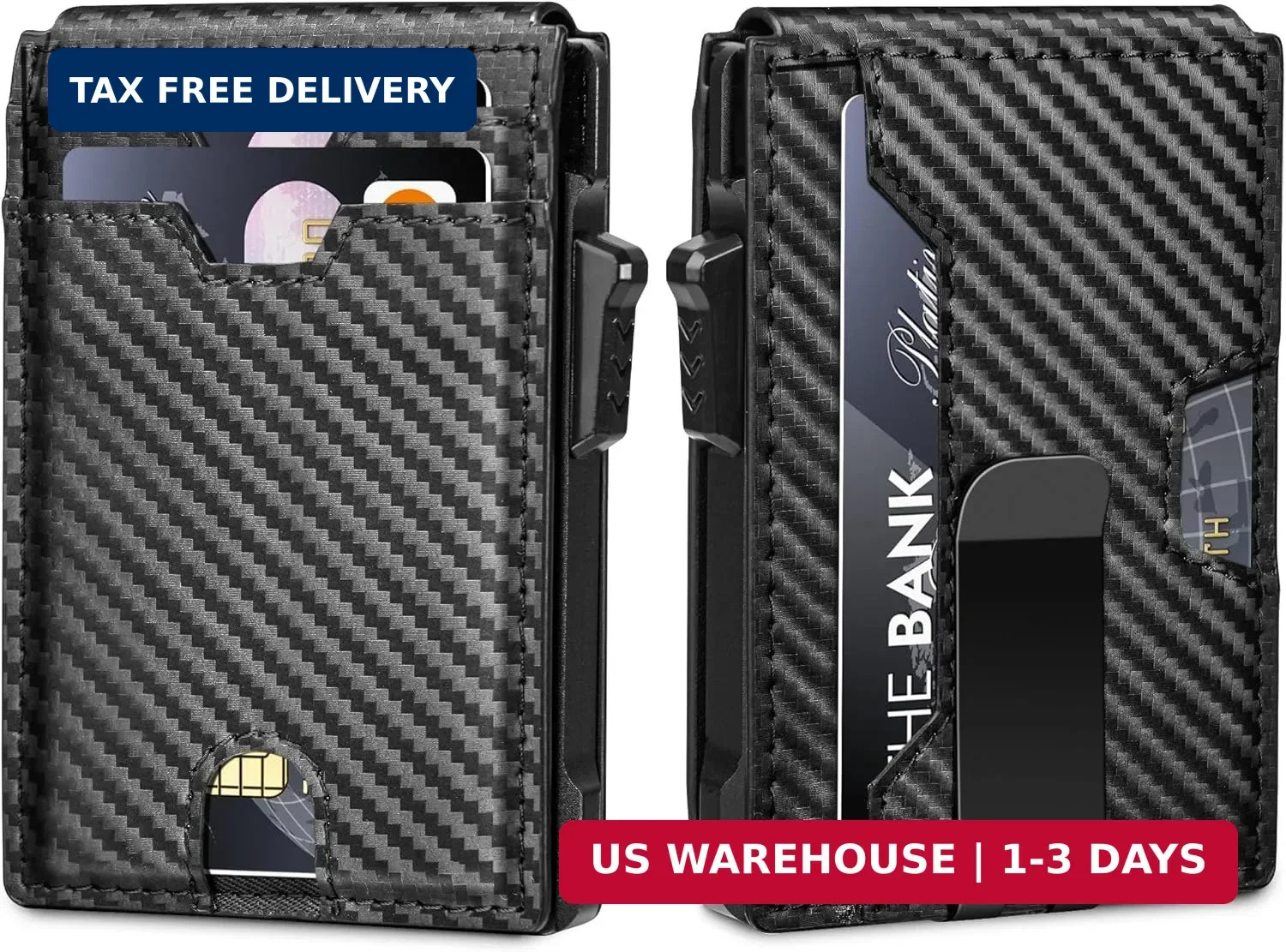 Men Slim Pop Up Bifold Wallet with Money Clip, Minimalist Wallet RDIF Blocking