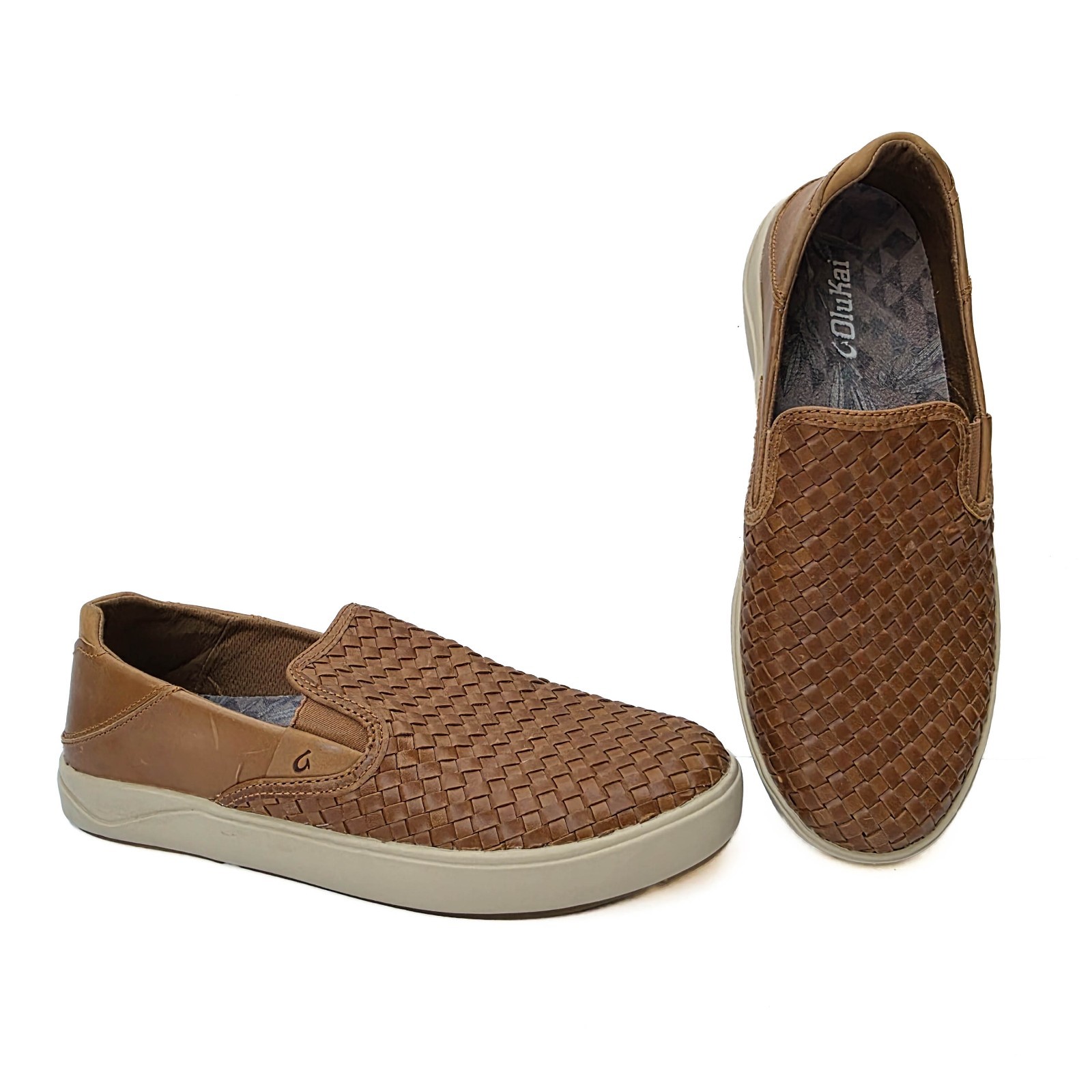 OluKai Lae’ahi Lauhala Slip On Sneakers Mens 9.5 Brown Woven Leather Casual
